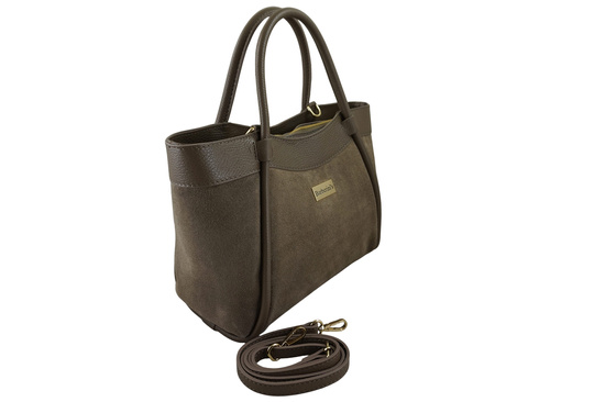 Elegancka torebka ze skóry zamszowej - Beżowa ciemna 