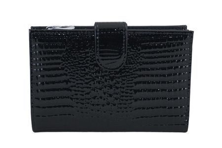 Portfel skórzany damski lakierowany na zatrzask - Czarny 