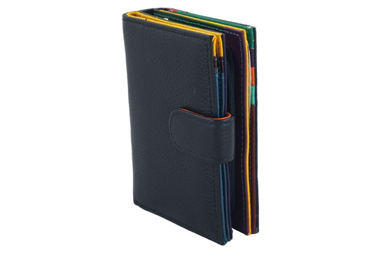 Pojemny kolorowy portfel damski skórzany - Granatowy 