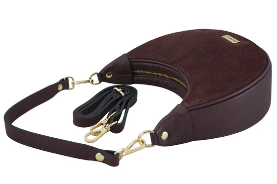 Subtelna mini torebka z miękkim zamszem i złotymi detalami - Bordowa 