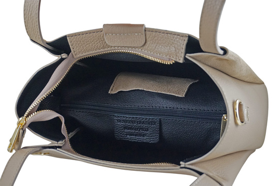 Klasyczna torebka skórzana z zamszem - Beżowa 