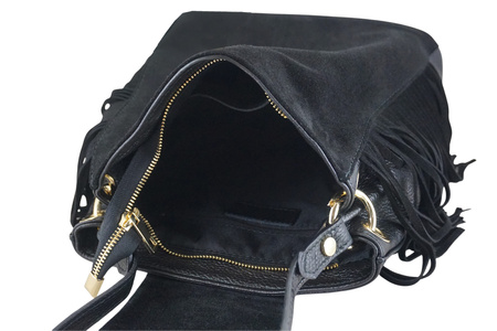 Skórzana torebka boho z frędzlami - Czarna 