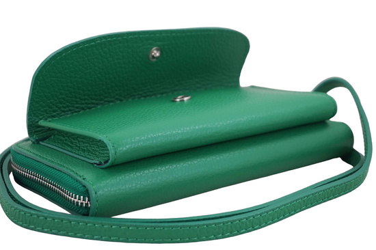 Portfel z etui na telefon ze skóry licowej - Zielony jasny