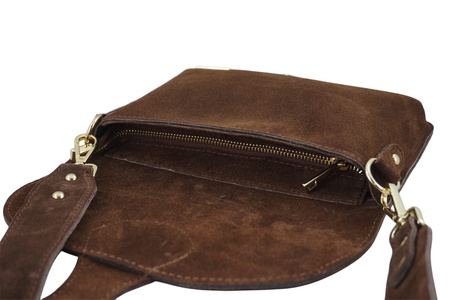 Zamszowa listonoszka na szerokim pasku - Brązowa 