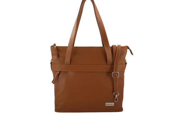 Torebka skórzana shopper na ramię - Brązowa jasna