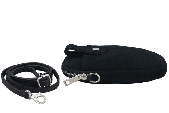 Etui na telefon ze skóry zamszowej - Czarne  