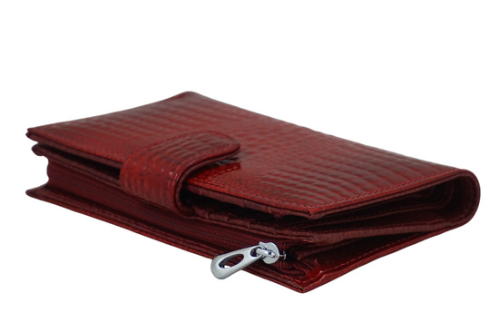Portfel skórzany damski lakierowany na zatrzask - Czerwony