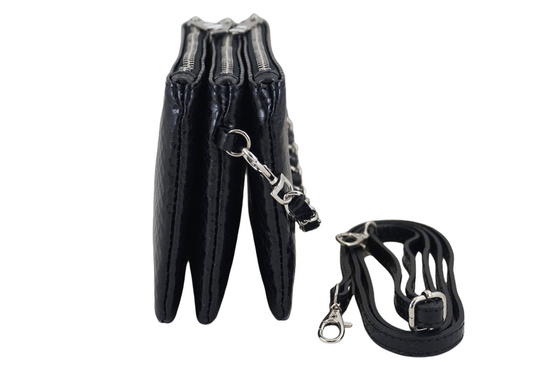 Skórzana lakierowana torebka wieczorowa - Czarna 