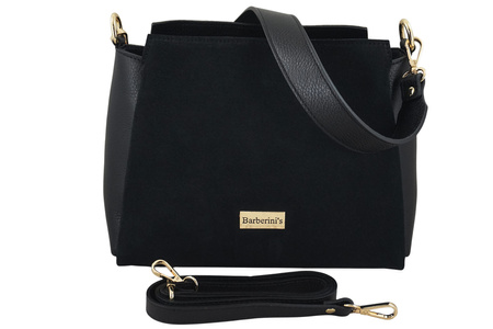 Torebka miejska z naturalnego zamszu i skóry - Czarna