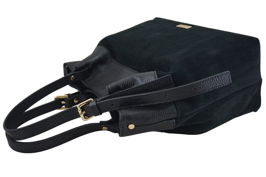 Elegancka torebka damska z naturalnego zamszu - Czarna 