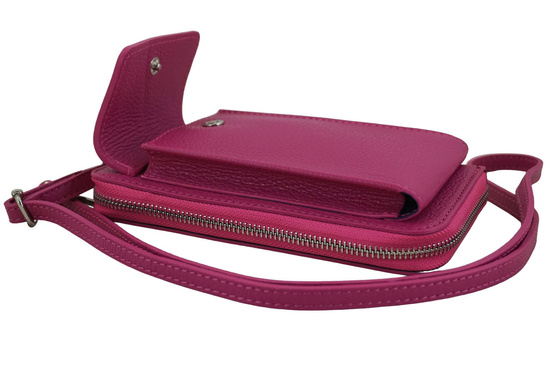 Portfel / etui na telefon ze skóry naturalnej - Fuksja