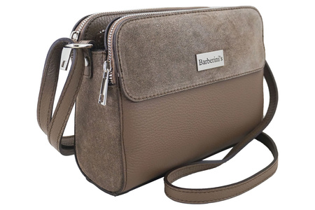 Torebka skórzana crossbody zamszowa - Brązowa ciemna