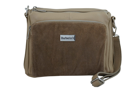 Codzienna torebka ze skóry naturalnej z zamszem - Beżowa 