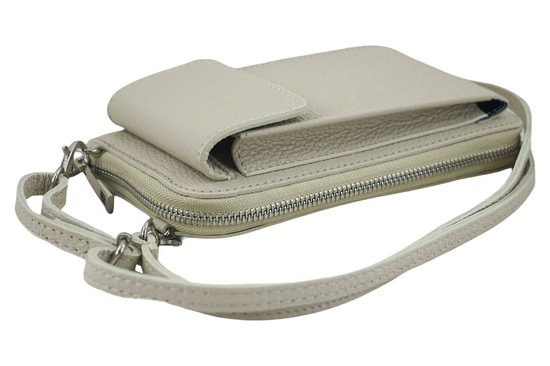 Portfel / etui na telefon ze skóry naturalnej - Beżowy jasny