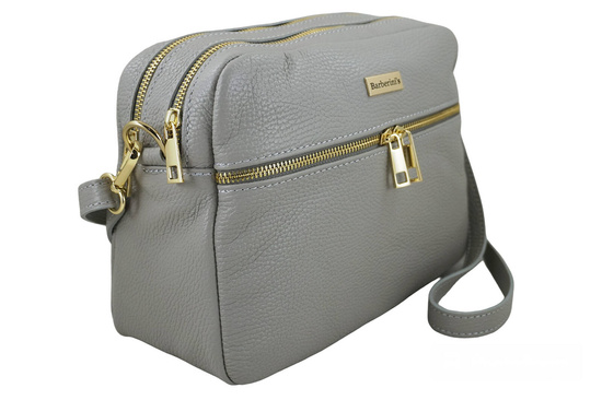 Pojemna torebka skórzana dwukomorowa - Szara jasna 