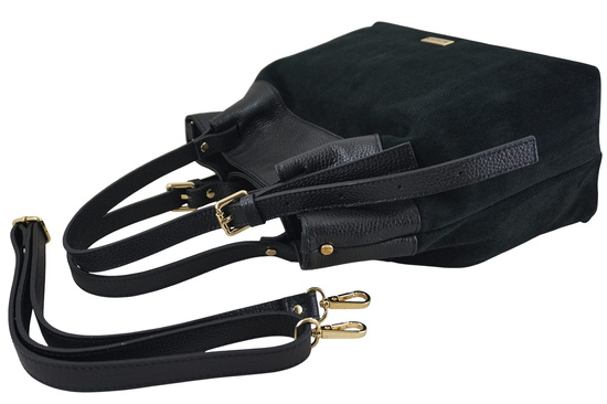 Elegancka torebka damska z naturalnego zamszu - Czarna 