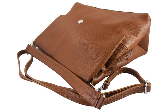 Duża torebka klasyczna ze skóry naturalnej miękkiej - Brązowa jasna 