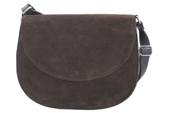 Duża torebka listonoszka zamszowa z klapką - Brązowa ciemna 