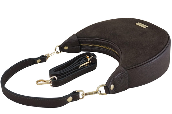 Subtelna mini torebka z miękkim zamszem i złotymi detalami -Brązowa ciemna 