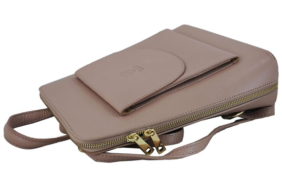 Plecak skórzany / listonoszka - Casual - 2w1 - Różowy pudrowy 