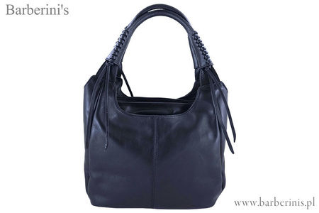 Worek skórzany damski z ozdobnymi uchwytami - Granatowy