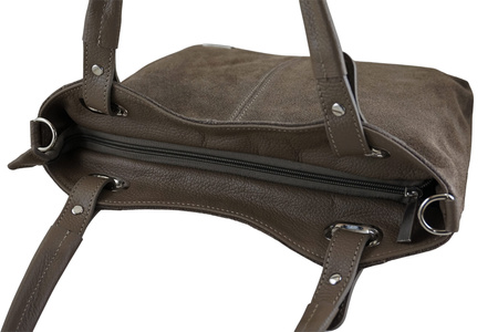 Duża elegancka torebka z naturalnej skóry i zamszu - Beżowa ciemna