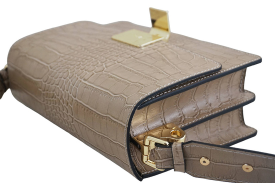 Modna torebka skórzana - CROCO - Beżowa 