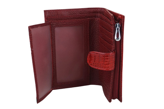 Portfel skórzany damski lakierowany na zatrzask - Czerwony