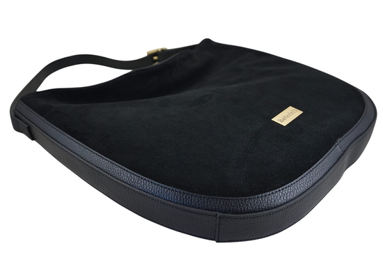 Duża torebka zamszowa na ramię - Czarna 