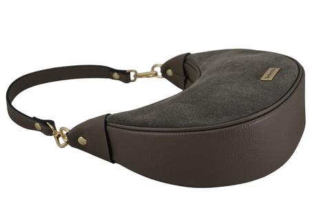 Subtelna mini torebka z miękkim zamszem i złotymi detalami - Beżowa ciemna