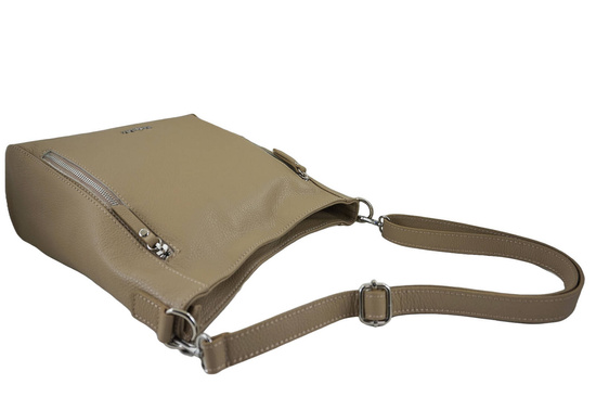 Praktyczna skórzana torebka na ramię - Beżowa 