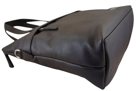 Torebka skórzana shopper na ramię - Brązowa ciemna