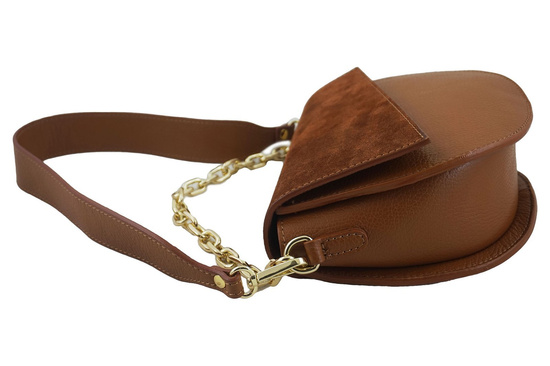 Torebka skórzana z ozdobnym łańcuszkiem - Bordowa 