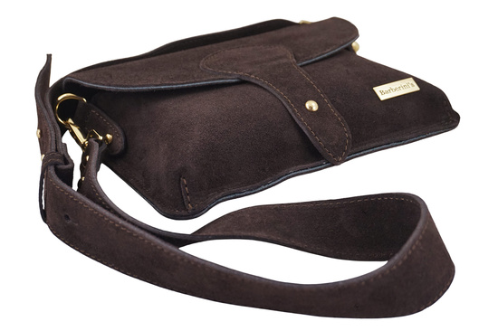 Zamszowa listonoszka na szerokim pasku - Brązowa ciemna 