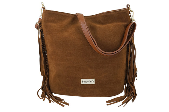 Zamszowa torebka boho z frędzlami - Brązowa jasna