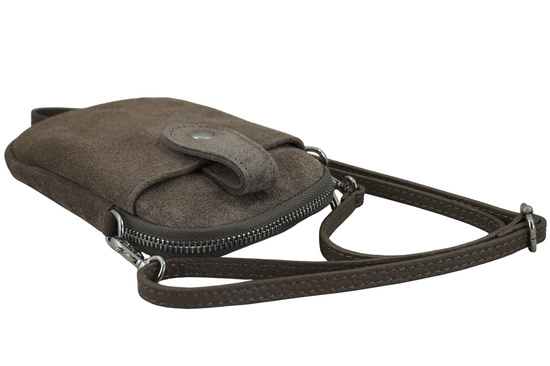 Etui na telefon ze skóry zamszowej - Beżowe ciemne 