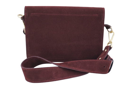Zamszowa listonoszka na szerokim pasku - Bordowa 