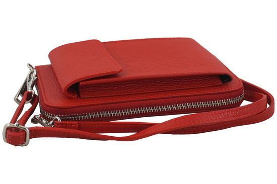 Portfel / etui na telefon ze skóry naturalnej - Czerwony jasny