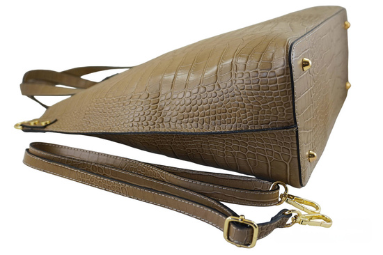 Duża torebka damska shopper - Beżowa 