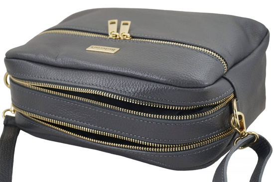 Pojemna torebka skórzana dwukomorowa - Szara ciemna 