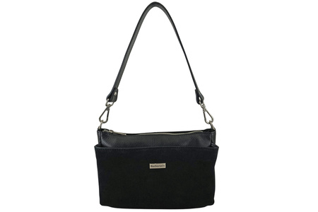 Pojemna torebka listonoszka ze skóry i zamszu - Czarna 