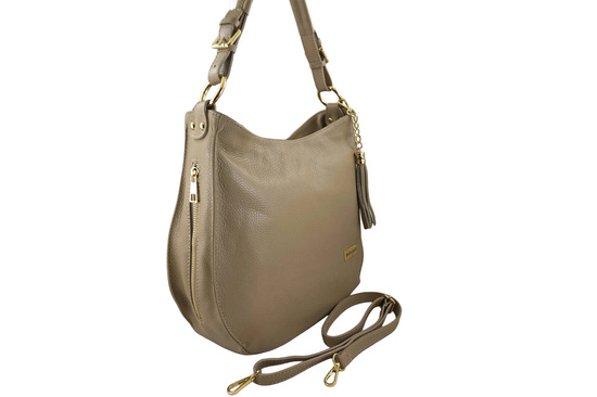 Duża i elegancka torebka skórzana - Beżowa 