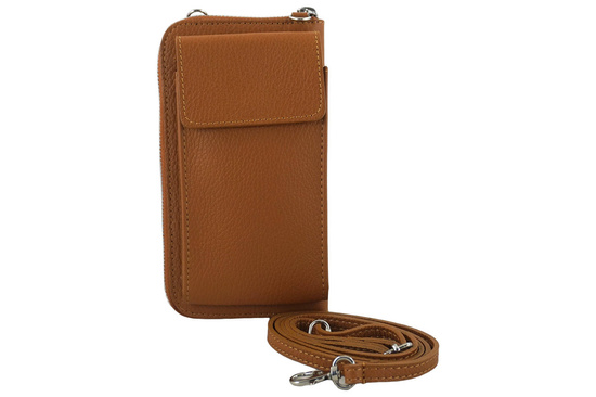 Portfel / etui na telefon ze skóry naturalnej - Brązowy jasny
