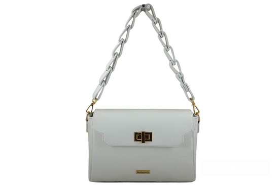 Skórzana torebka na ramię z plecionym paskiem - Biała 