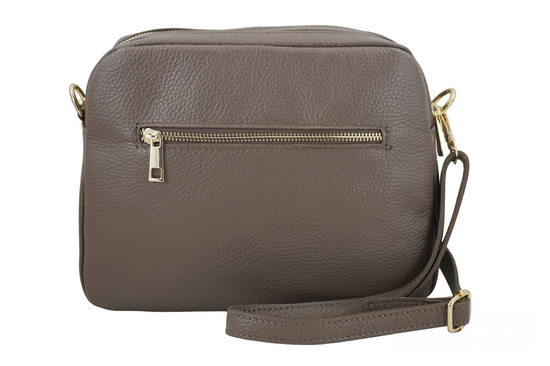 Pojemna torebka skórzana dwukomorowa - Beżowa ciemna 