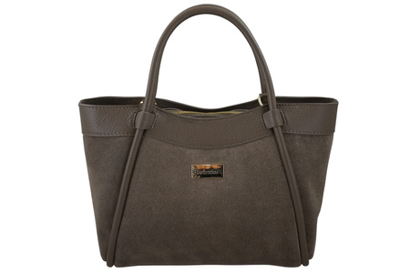 Elegancka torebka ze skóry zamszowej - Beżowa ciemna 