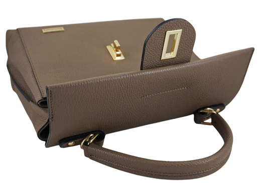 Skórzana torebka kuferek do ręki - Beżowa ciemna 