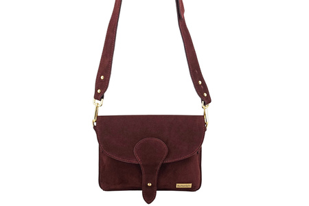 Zamszowa listonoszka na szerokim pasku - Bordowa 