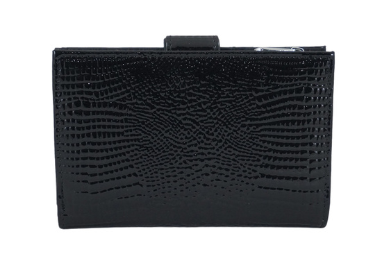 Portfel skórzany damski lakierowany na zatrzask - Czarny