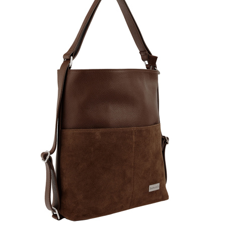 Torebka plecak z zamszem - Brązowa 